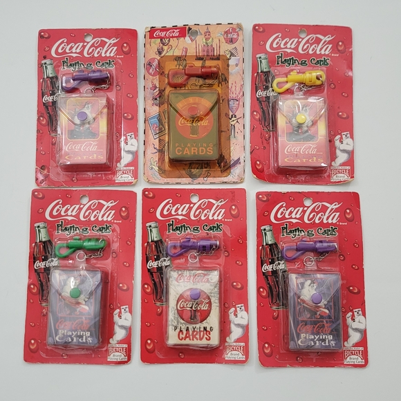 Lot of 6 Coca-Cola Mini Playing Cards on Key Chain Collectible 1999 New! - Picture 1 of 9